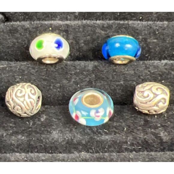 5 Sterling 925 Silver Blue White Green Glass Spacers Murano? Slide Charms P05 - Picture 6 of 6